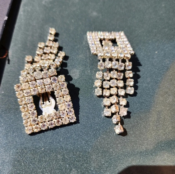 Vintage Geometric Rhinestone‎ drip earrings - Picture 2 of 5